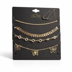nOir Gold Anklet Bracelet Set Butterfly Leaf Crystal Chain Layered Anklets Lot